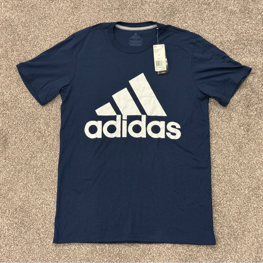 NWT Adidas Men's Must Haves Badge Of Sport Short Sleeve T Navy Large Tall LT